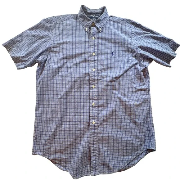 Polo Ralph Lauren Mens S Blue Plaid Short Sleeve Button Down Classic Fit Shirt - Picture 2 of 9